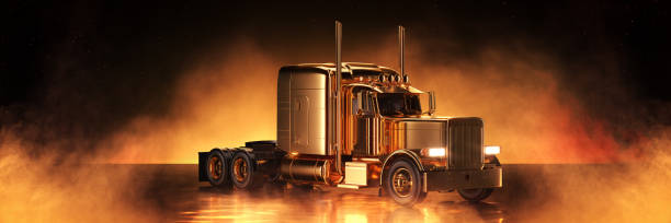 istock Gold truck in golden background. 3d rendering 1283277901