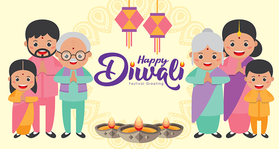 Diwali Or Deepavali Festival Of Lights Banner Templates With Cute Cartoon  Indian Family With Kandil In Flat Vector Illustration Stock Illustration -  Download Image Now - iStock