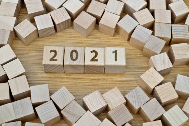 Wooden cubes with word 2021