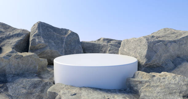 istock 3d rendering of white Podium and stone. 1283284731