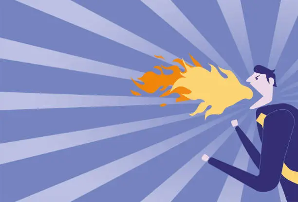 Vector illustration of Angry man spitting fire with his mouth