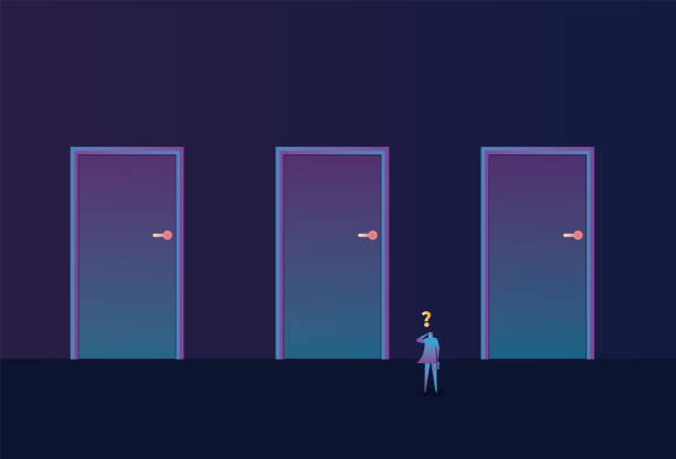 istock Business man standing in front of three doors 1283285450