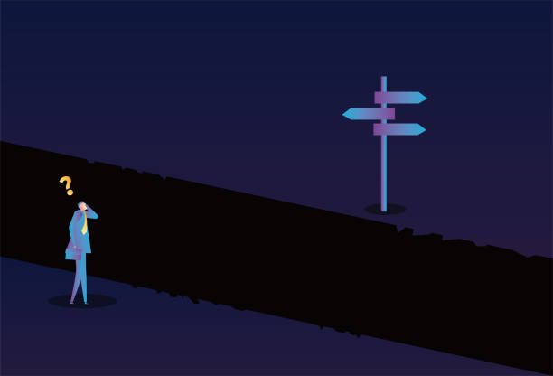 istock Business man standing on the edge of the cliff and finding no direction 1283285532