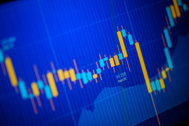 istock Stock market digital graph chart on LED display 1283286415