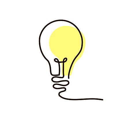 Continuous line drawing of light bulb.