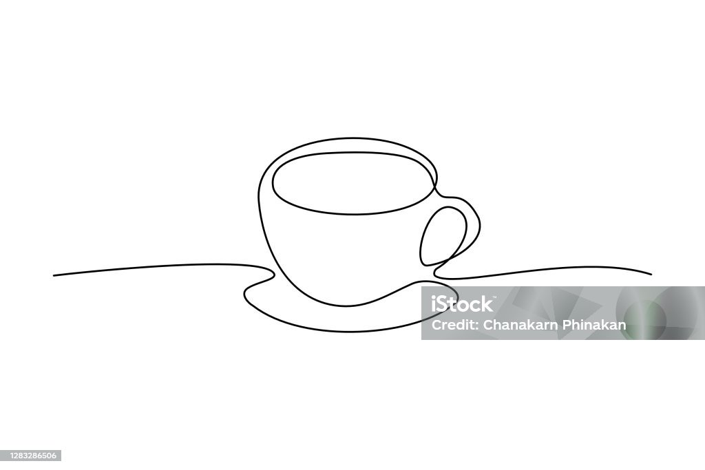 Continuous line drawing of coffee cup. - Royalty-free Arte Linear arte vetorial