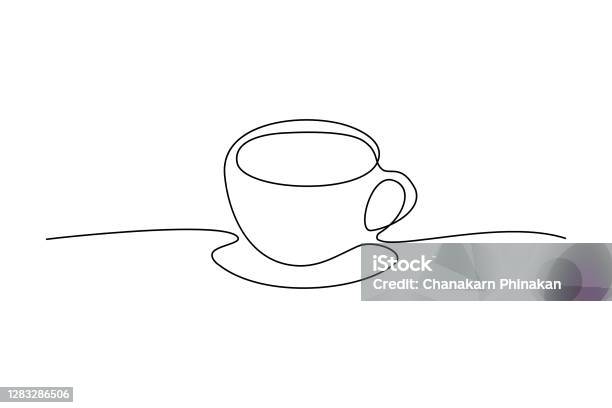 Continuous Line Drawing Of Coffee Cup - Arte vetorial de stock e mais imagens de Arte Linear - Arte Linear, Desenho de linha contínua, Café - Bebida