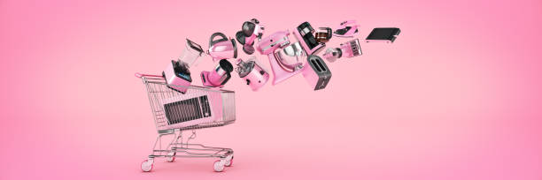 istock Many Kitchen Appliance Falling in Shopping Cart. 3d Rendering 1283288189