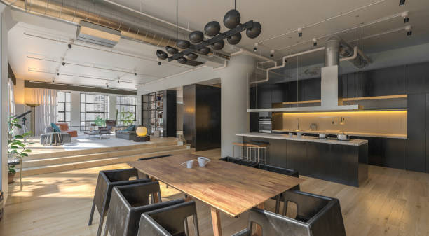 home  interior industrial style - indoors luxury restaurant store imagens e fotografias de stock