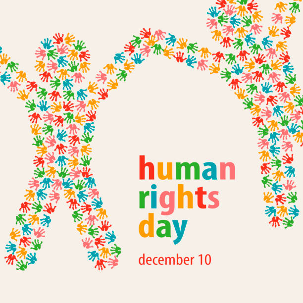 Human Rights Day Handprints People Colorful Handprints composition in people shape for the Human Rights Day on December 10 Human Rights Day stock illustrations