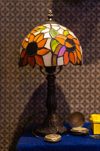 Vintage table lamp and pocket watch