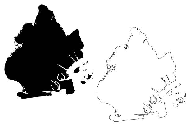 kings county, new york state (u.s. county, vereinigte staaten von amerika, usa, usa, usa) karte vektor-illustration, kritzeln skizze brooklyn karte - brooklyn stock-grafiken, -clipart, -cartoons und -symbole