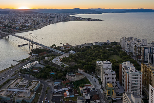 Aerial footage of Parque da Luz in Florianopolis, Santa Catarina, Brazil