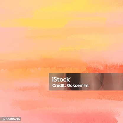 istock Orange and Yellow Abstract Wall Texture with Color Brush Strokes. Pastel Colored Abstract Watercolor Brush Strokes Background. Grunge, Graffiti, Paint, Watercolor, Sketch. Grunge Vector Background. 1283305215
