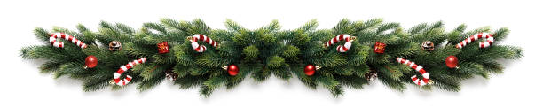 istock Christmas border frame of tree branches with red balls, pine cones and candies 1283310868