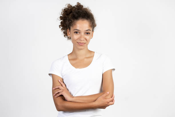 istock Young african american woman on white copy space background 1283310917