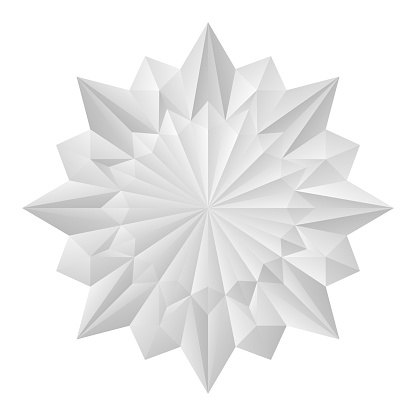 3D white geometric eight-pointed flower. Arranged in an origami mandala style. Vector illustration.