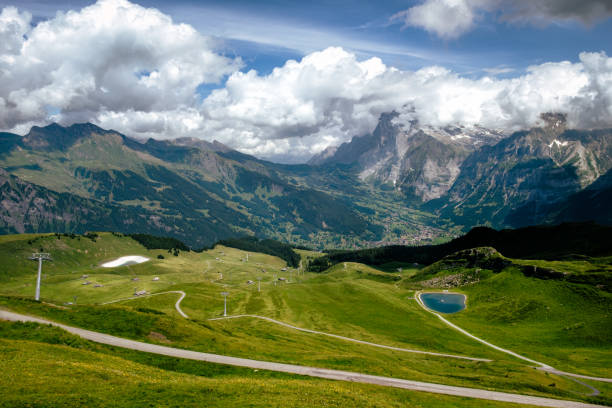 vale grindelwald visto de mannlichen - interlaken mountain meadow switzerland - fotografias e filmes do acervo