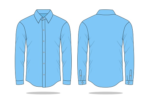 Blank Light Blue Long Sleeve Uniform Shirt Vector For Template Stock ...