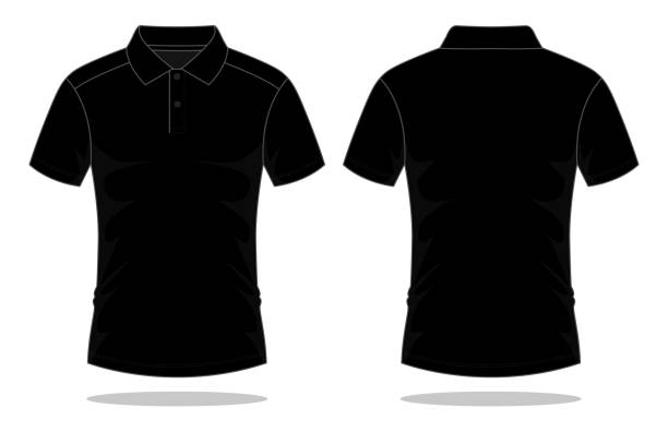 Blank Black Polo Shirt Vector For Template Front And Back Views. polo shirt stock illustrations