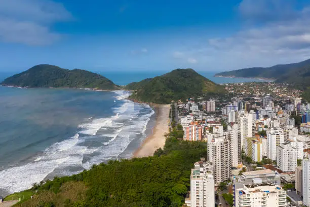 Guaiuba beach in Guaruja, Sao Paulo, Brazil, seen from the top