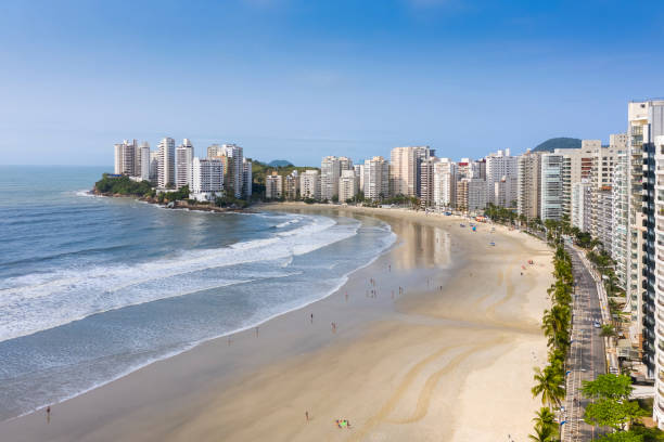 Asturias beach in Guaruja, Sao Paulo, Brazil, seen from above stock photo