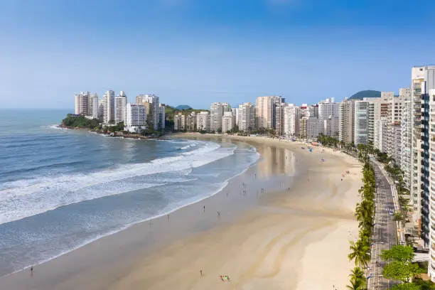 Photo of Asturias beach in Guaruja, Sao Paulo, Brazil, seen from above