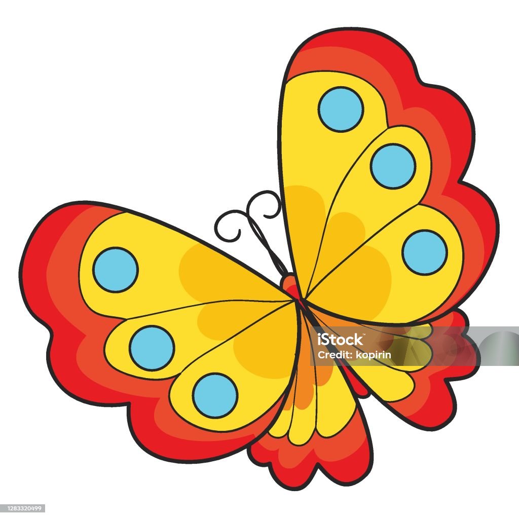 Cute Yellow Butterfly Cartoon Illustration Isolated Object On ...