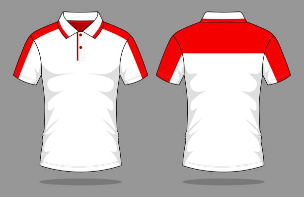 Short Sleeve Polo Shirt Design White/Red Vector Front and Back View slopestyle stock illustrations