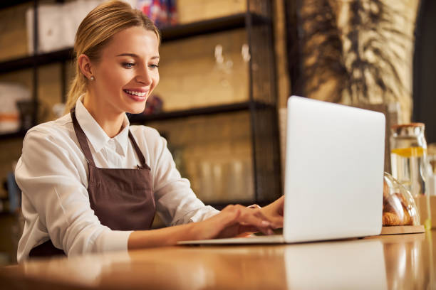 istock Attractive young Caucasian business lady spending time at the modern device 1283322196