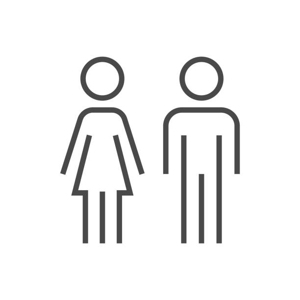 Couple signage icon Couple signage icon. Man and woman line sign, outline washroom or toilet contour pictogram, male and female wc restroom vector symbol bathroom icons stock illustrations