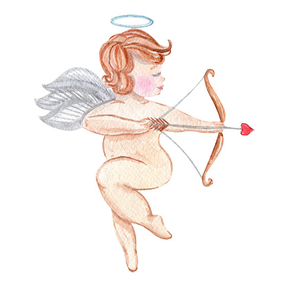 watercolor cupid with wings and bow 