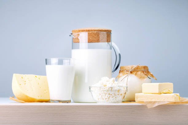 istock Assortment of dairy products on wooden table. 1283327276