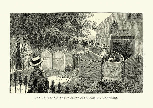 illustrations, cliparts, dessins animés et icônes de tombe de william wordsworth, grasmere, 19ème siècle victorien - grasmere