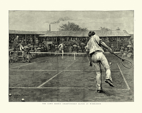 Vintage illustration of Victorian Lawn Tennis match, 1888 Wimbledon Championships