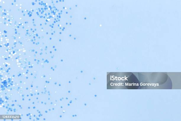 Blue Background With Sequins Suitable For Backdrop For Your Design Top View Copy Space Stock Photo - Download Image Now