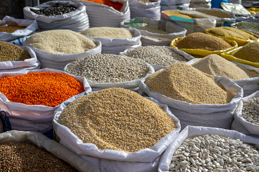 dried pulses and cereals sold at local market