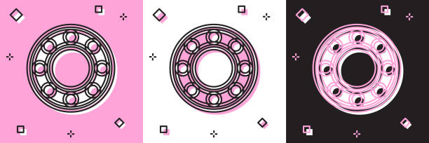 set fahrrad kugel lager symbol isoliert auf rosa und weiß, schwarzen hintergrund. vektor - ball bearing wheel accuracy machine part stock-grafiken, -clipart, -cartoons und -symbole