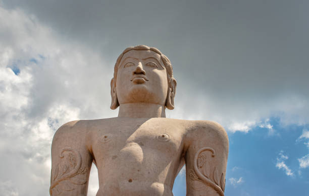 image is taken at shravanbelgola karnataka india on Dec 02 2019. bhagawan bahubali tallest nude statue symbolizing Peace, Non violence, sacrifice worldly affairs, and simple living.