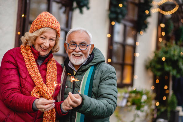 istock Senior couple is celebrating during winter holidays 1283348200