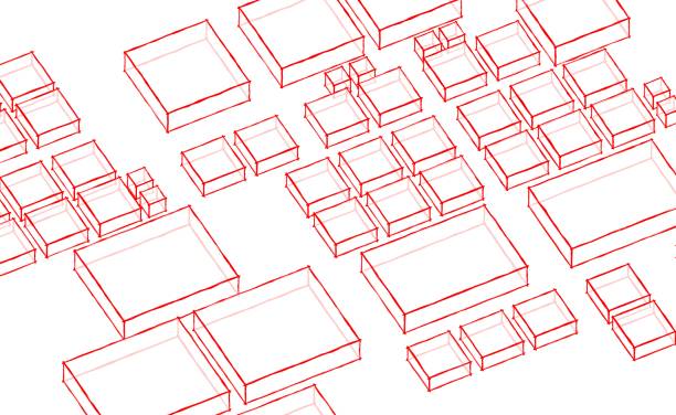 abstrakcyjne tło tekstury ilustracji 3d z czerwonym kolorem zarysowanym przezroczystymi prostokątnymi kostkami w różnych rozmiarach. - modular zdjęcia i obrazy z banku zdjęć