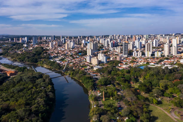 istock harbor square and cable-stayed bridge seen from above, Piracicaba, Sao paulo, Brazil 1283350274