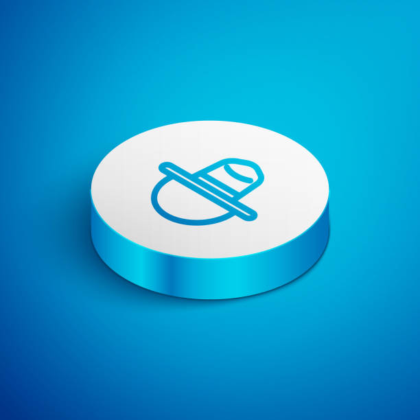 Isometric line Canadian ranger hat uniform icon isolated on blue background. White circle button. Vector Isometric line Canadian ranger hat uniform icon isolated on blue background. White circle button. Vector. rcmp stock illustrations