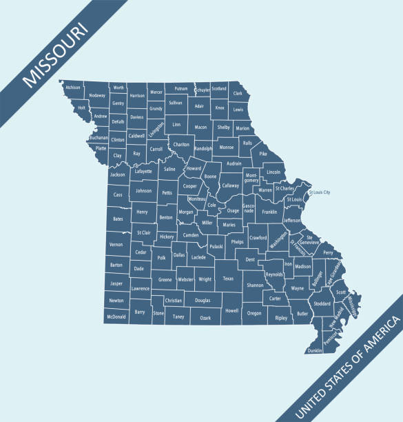 Missouri counties map Highly detailed map of Missouri county state of United States of America for web banner, mobile, smartphone, iPhone, iPad applications and educational use. The map is accurately prepared by a map expert. saint joseph stock illustrations