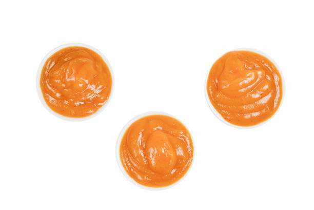 istock Orange sauce in white plate on white background. 1283360748