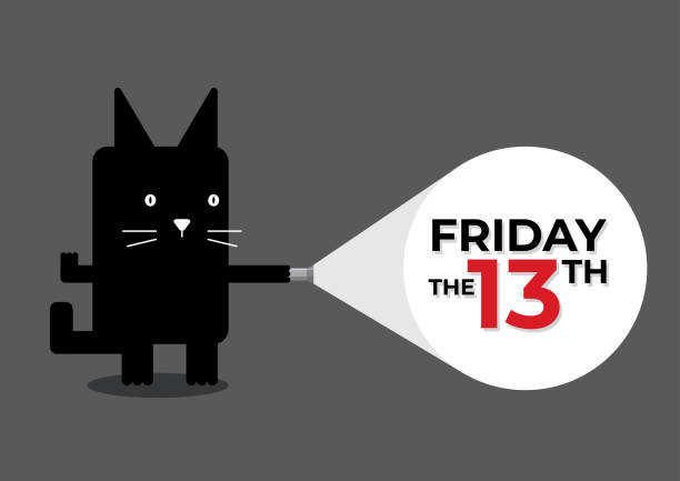Friday the 13th black cat An illustration of a cute black cat using a flashlight cartoon of the friday 13th stock illustrations