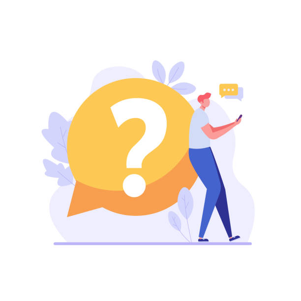 ilustrações de stock, clip art, desenhos animados e ícones de man with big question mark. user asking frequently asked questions. concept of customer guide, useful information, faq. vector illustration in flat design for ui, web banner - dependency assistance help advice