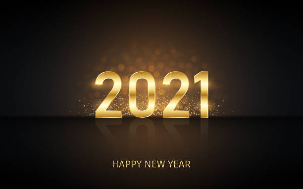 istock happy new year 2021 in golden label with burst glitter and reflection on black colour background 1283364262