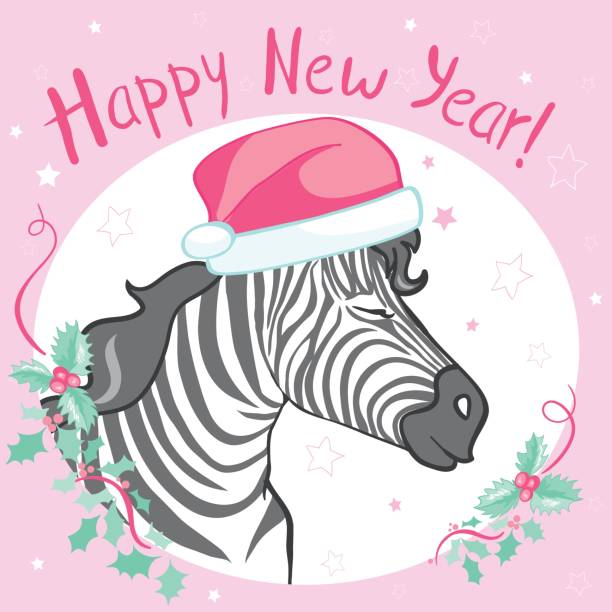 istock Graphical zebra in Santa Claus hat isolated on white background,vector new year illustration 1283365429