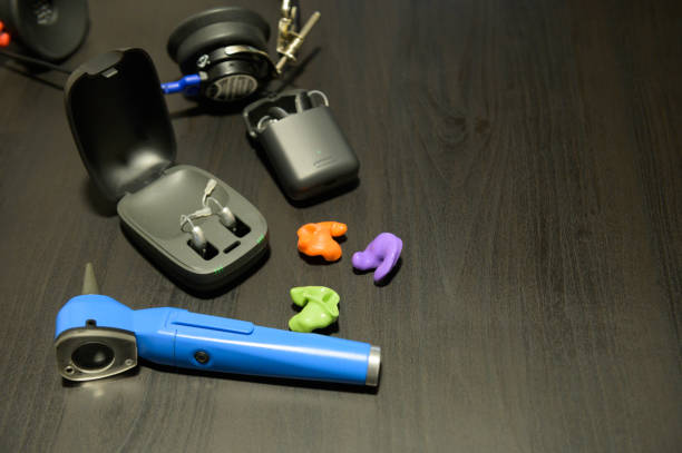 istock Hearing check equipment.Hearing care concept.Copy space. 1283365923
